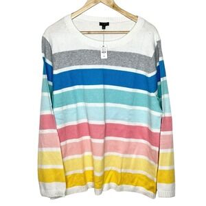 Talbots Rainbow Striped Sweater Womens Size 2X Pastel Colorful Work Office